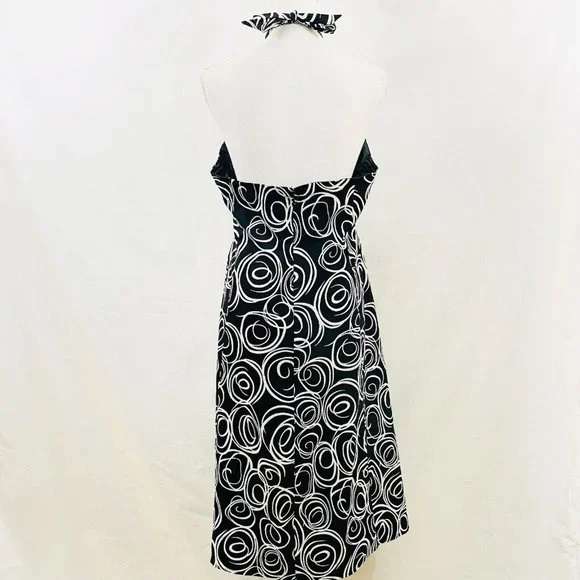 Signature by Robbie Bee Black & White Swirl Halter Style Dress ~ SIze 12 / Med - Picture 2 of 8
